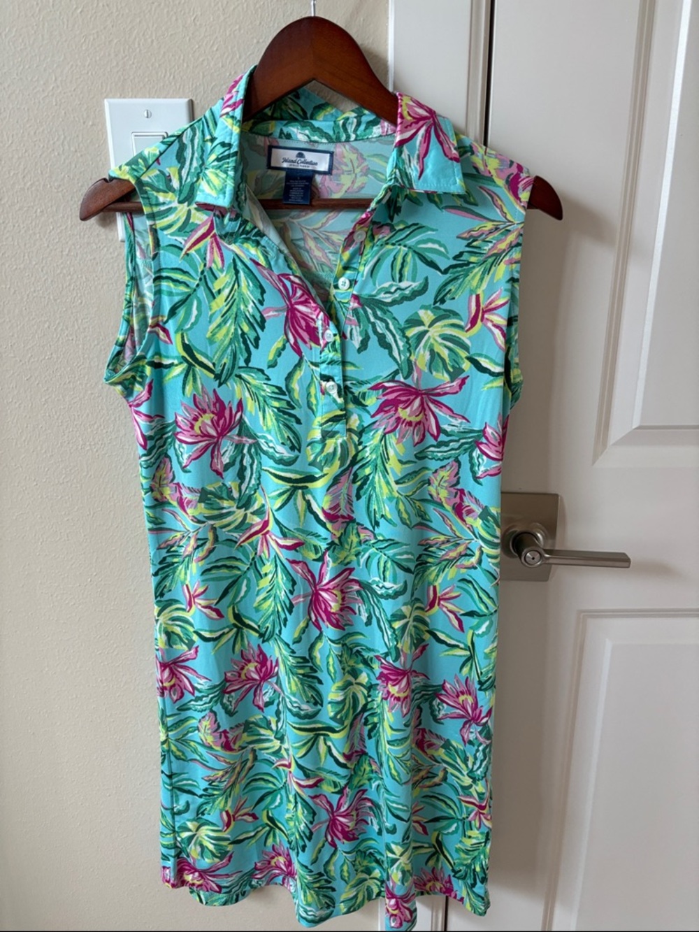 Sleeveless Floral Collared Cover-Up Dress in Turquoise by Tommy Bahama